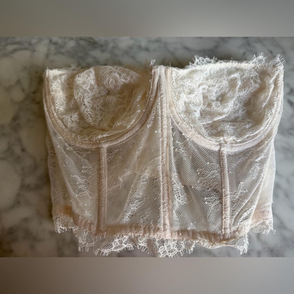 Victoria’s Secret Lace Bustier Corset Bra Top Cream Off White 34DD 34E Lingerie - Picture 1 of 7